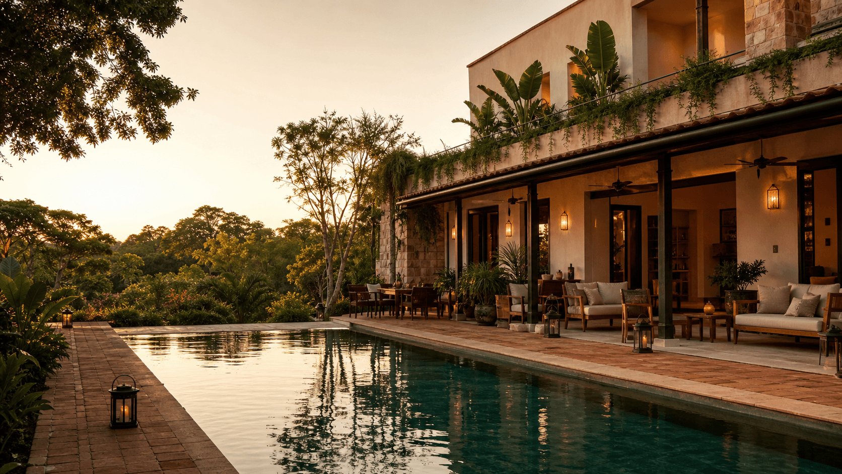 Hotel boutique rodeado de naturaleza al atardecer
